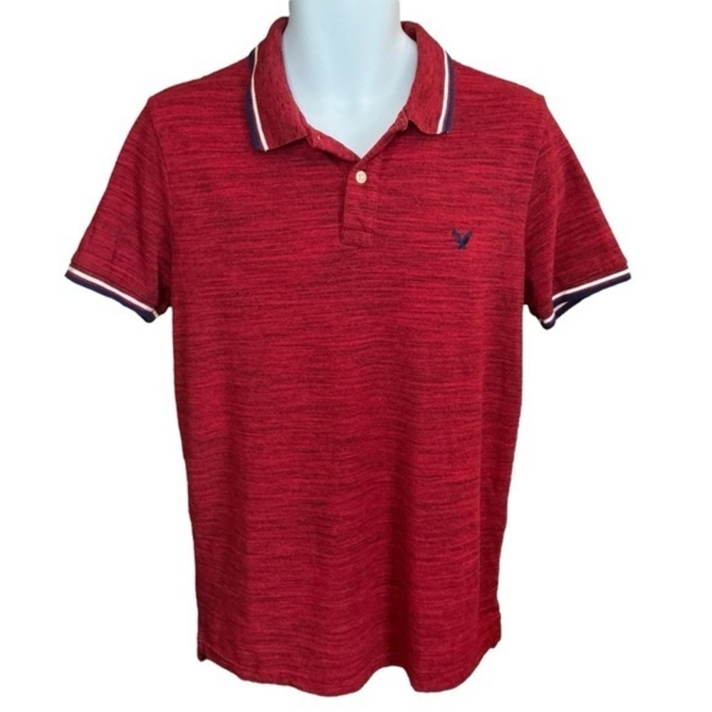 American Eagle Outfitters Heathered Red Polo Shirt Short Sleeve Top Mens Size M